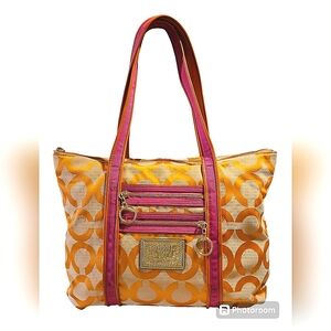 Coach Signature Poppy Op Art C Glam Shopper Tote